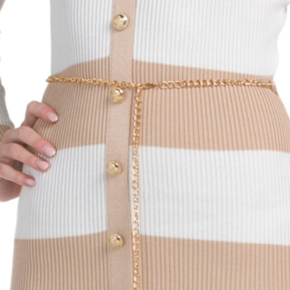 MADDEN GIRL Striped Midi Sweater Dress With Chain Detail - Picture 3 of 4